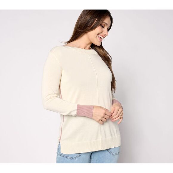 Belle by Kim Gravel Sweaters - Belle by Kim Gravel Women's Top Plus Sz Sweater 1X Boat Neck White A655188